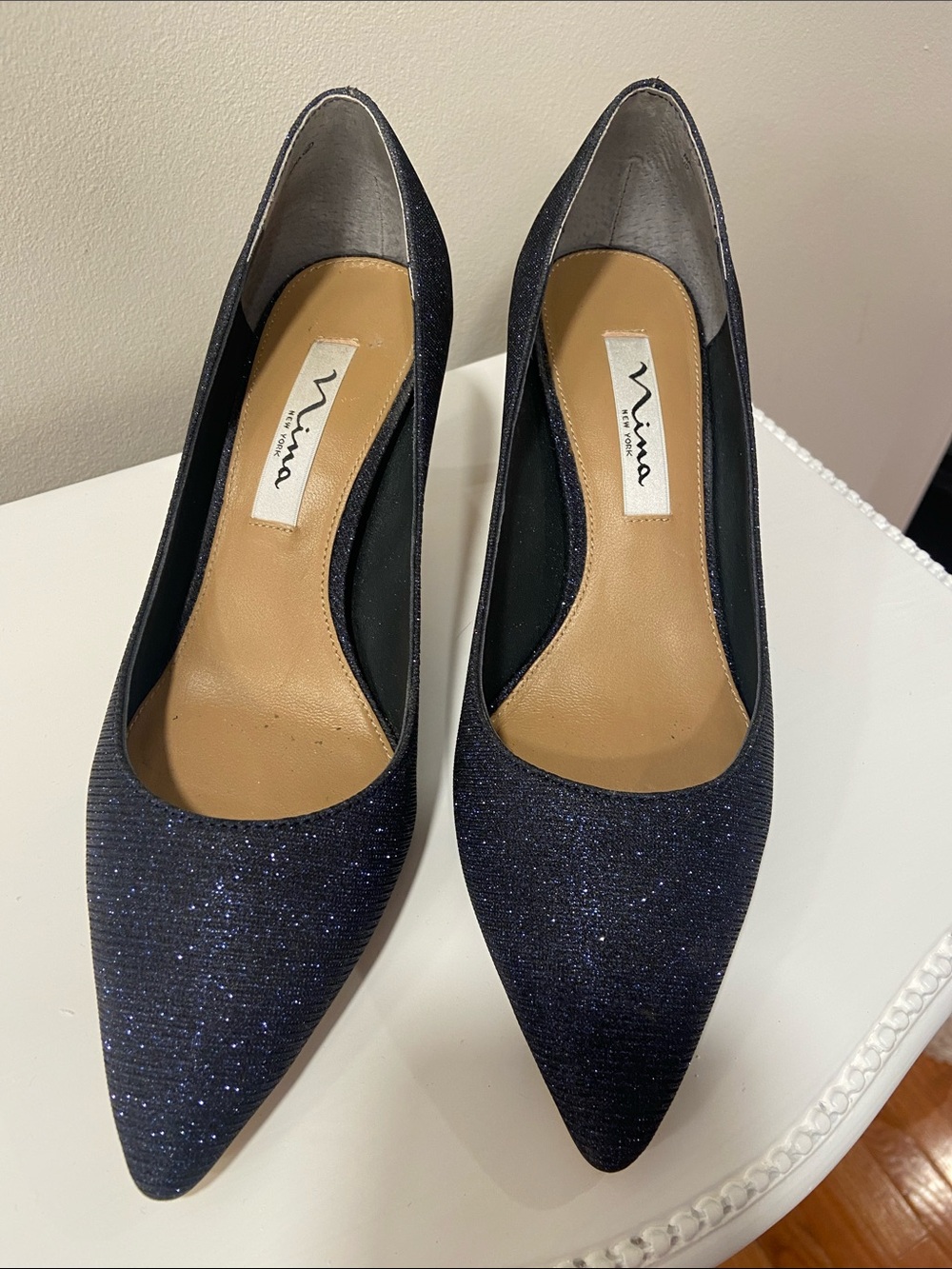 Nina Sparkle Pointed-Toe Pumps - Navy Blue